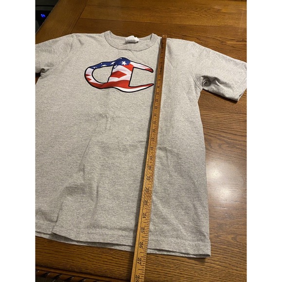 Champion Mens American Flag Logo T-Shirt Heather Gray Sz Medium EUC Activewear - Picture 7 of 9